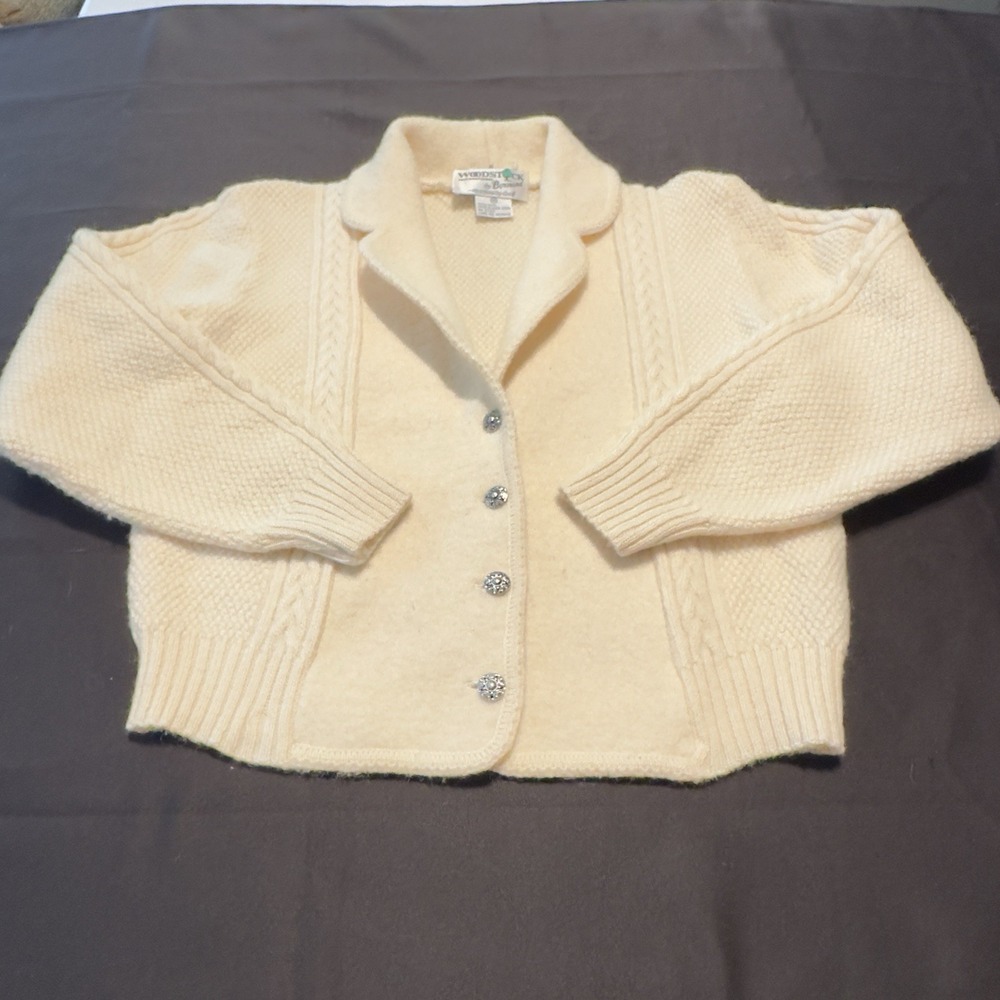 Woodstock Bernard Sweater Womens Blazer Size 40 Cream Fisherman Preppy Wool